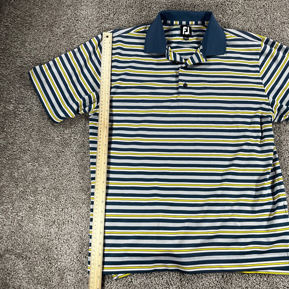FootJoy Mens ProDry Striped Golf Polo Shirt Navy Blue Grey Yellow Medium - Picture 3 of 7